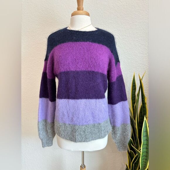 Saks Fifth Avenue Purple Striped Alpaca Wool Blend Sweater Size Small - Picture 1 of 3